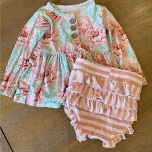 Posh Peanut Floral and Striped Kids Matching Set - Pink and Blue
